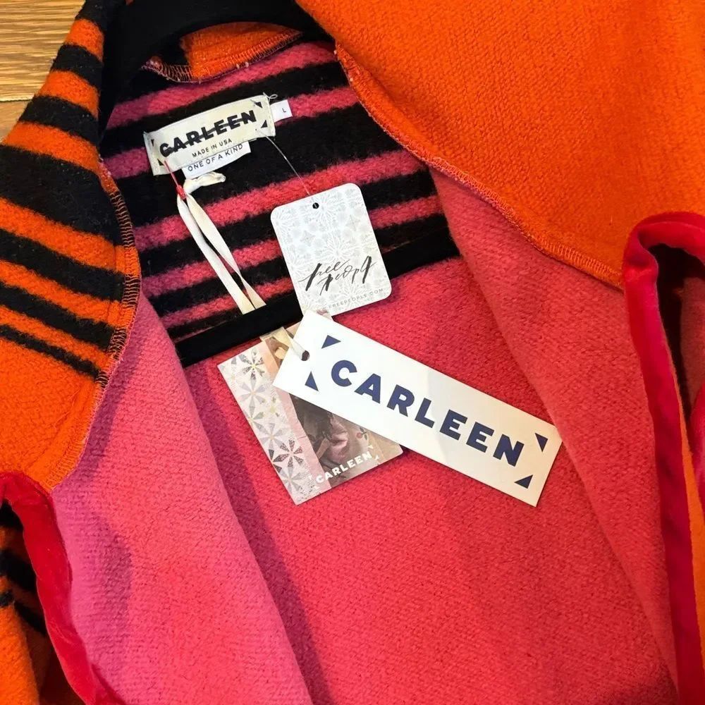 Carleen Free People One-Of-A-Kind Plaid Wool Scarf Jacket Orange & Pink — image 4 of 6